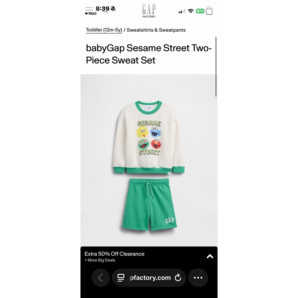 baby Gap Sesame Street Two-Piece Sweat Set Size 4Toddler New - Picture 1 of 3